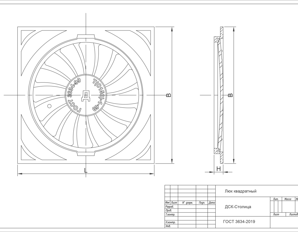 Люк квадратный тип Т (С150) - 8.1-60 (750*750) Арбат  Сеть Д